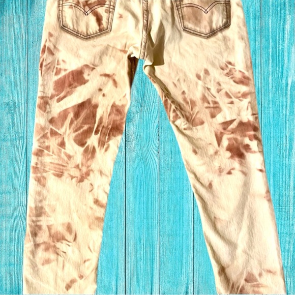 Levi’s 511 Cream & Rust Color Custom Jeans With Distress & Hand dyed Technique - Picture 2 of 4